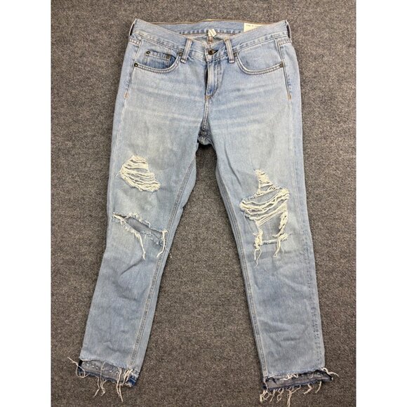 Rag & Bone Boyfriend Jeans Women's 26 Blue Denim Distressed Released Hem - Picture 1 of 9